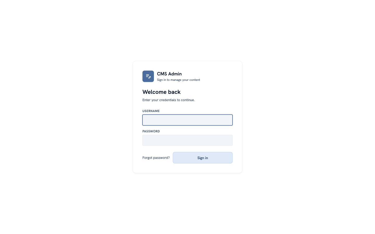 The sign-in page with username and password boxes
