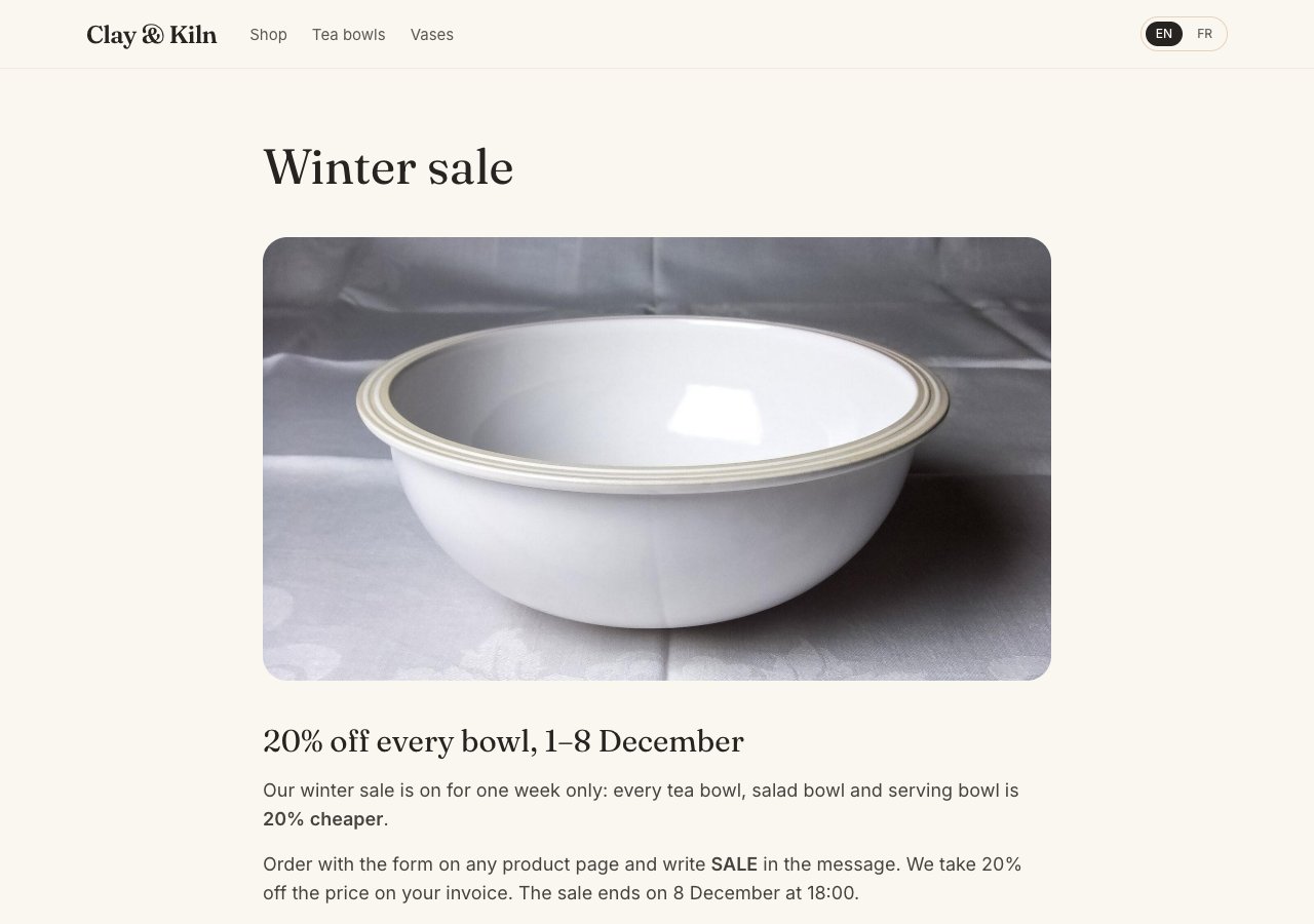 The Winter sale page as visitors see it