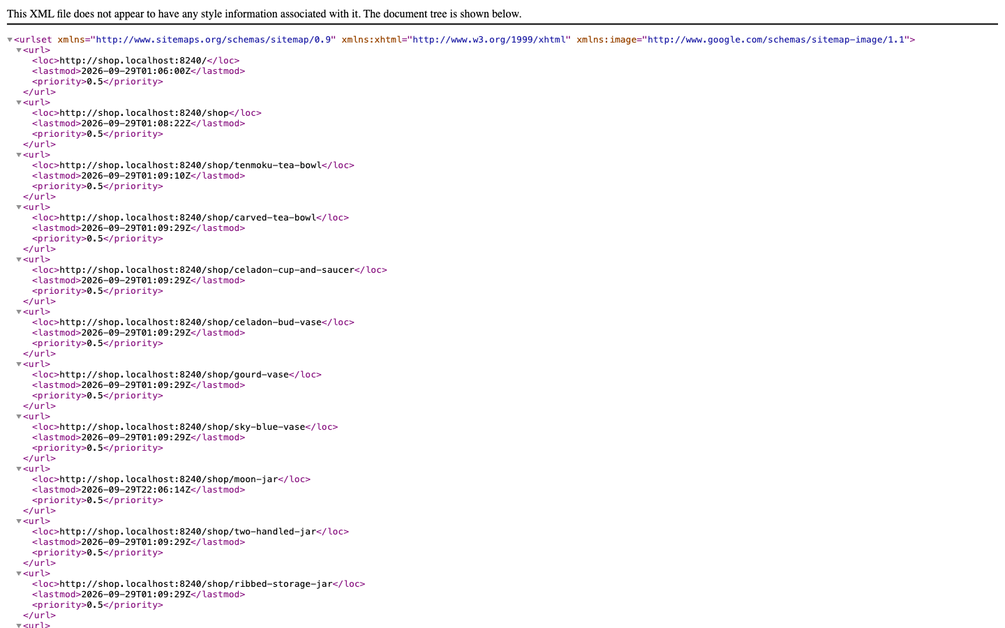 The sitemap: a list of the shop's page addresses with dates